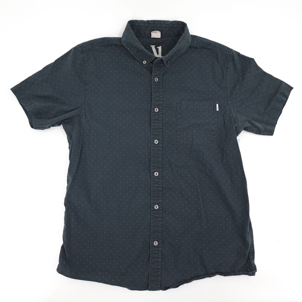Vuori Shirt Mens Medium Gray Casual Button-Down Polka Dot Short Sleeve Stretch